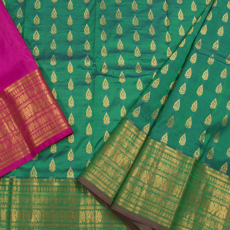 2 To 4 Years Handwoven Pure Zari Kanjivaram Silk Pattu Pavadai Material With Floral Motifs