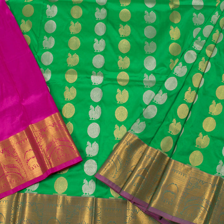 5 to 9 Year Size Pure Zari Kanchipuram Pattu Pavadai Material 10054677