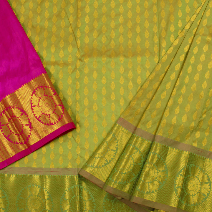 5 to 9 Year Size Pure Zari Kanchipuram Pattu Pavadai Material 10054680