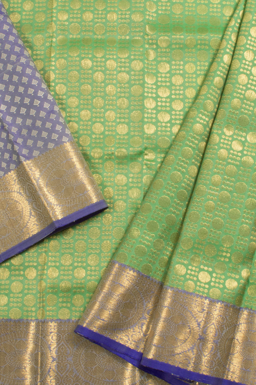 1 Year Size Handloom Pure Zari Kanjivaram Silk Pattu Pavadai Material with Rudhraksham Motifs and Chakram Border