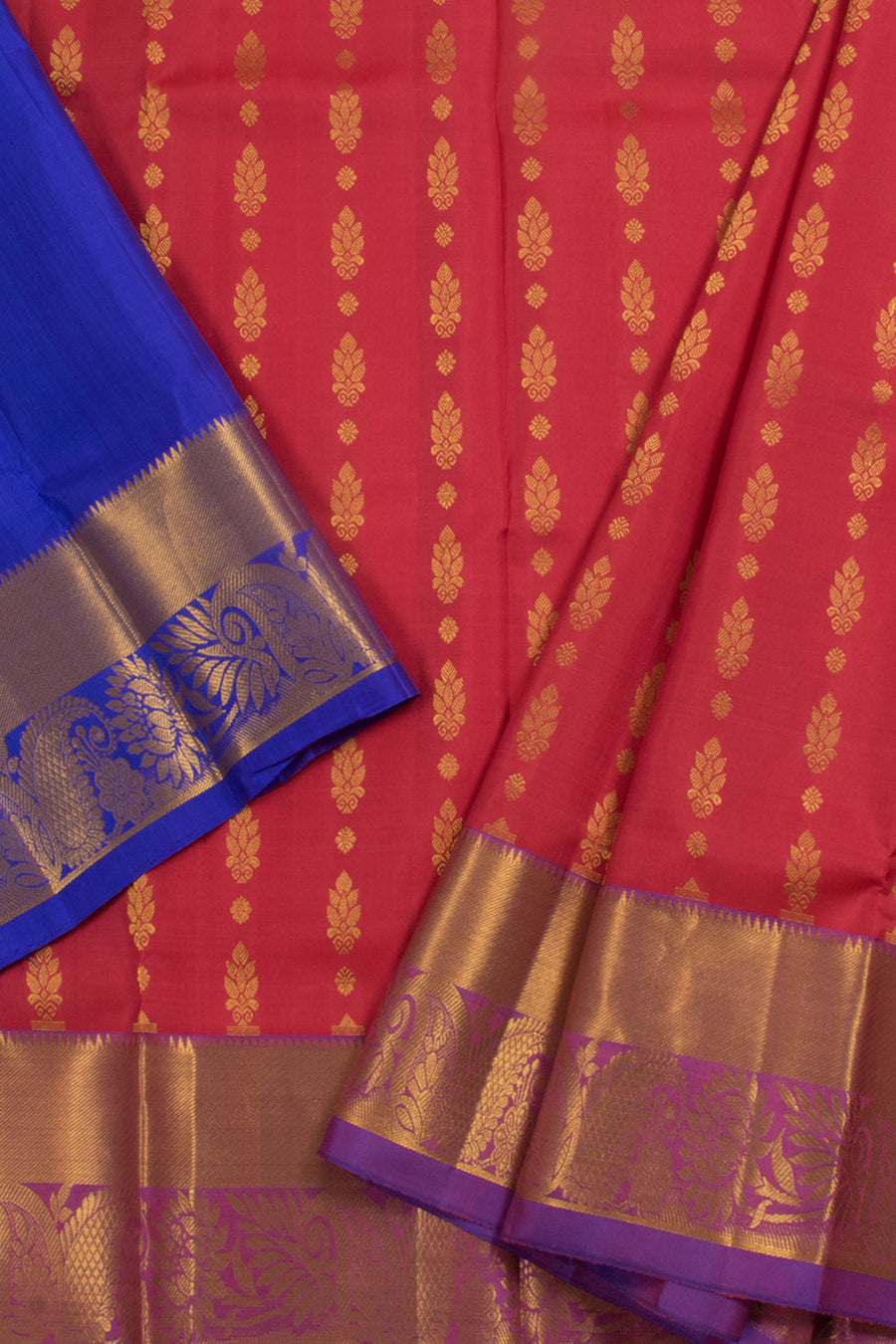 2 to 4 Year Size Handloom Pure Zari Kanjivaram Silk Pattu Pavadai Material with Floral Motifs and Bavanji Paisley Border