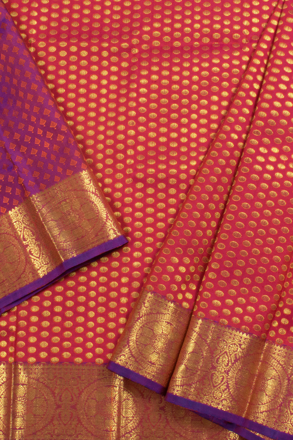 1 Year Size Handloom Pure Zari Kanjivaram Silk Pattu Pavadai Material with Rudhraksham Motifs and Chakram Border