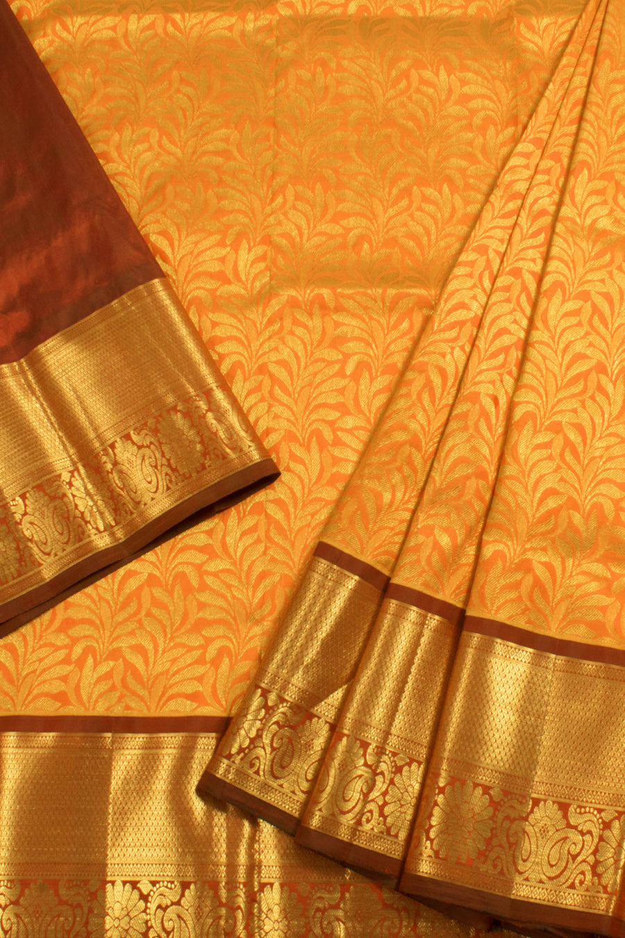 5 to 9 Year Size Handloom Pure Zari Kanjivaram Silk Pattu Pavadai Material with Floral Design and Aarai Maadam Border