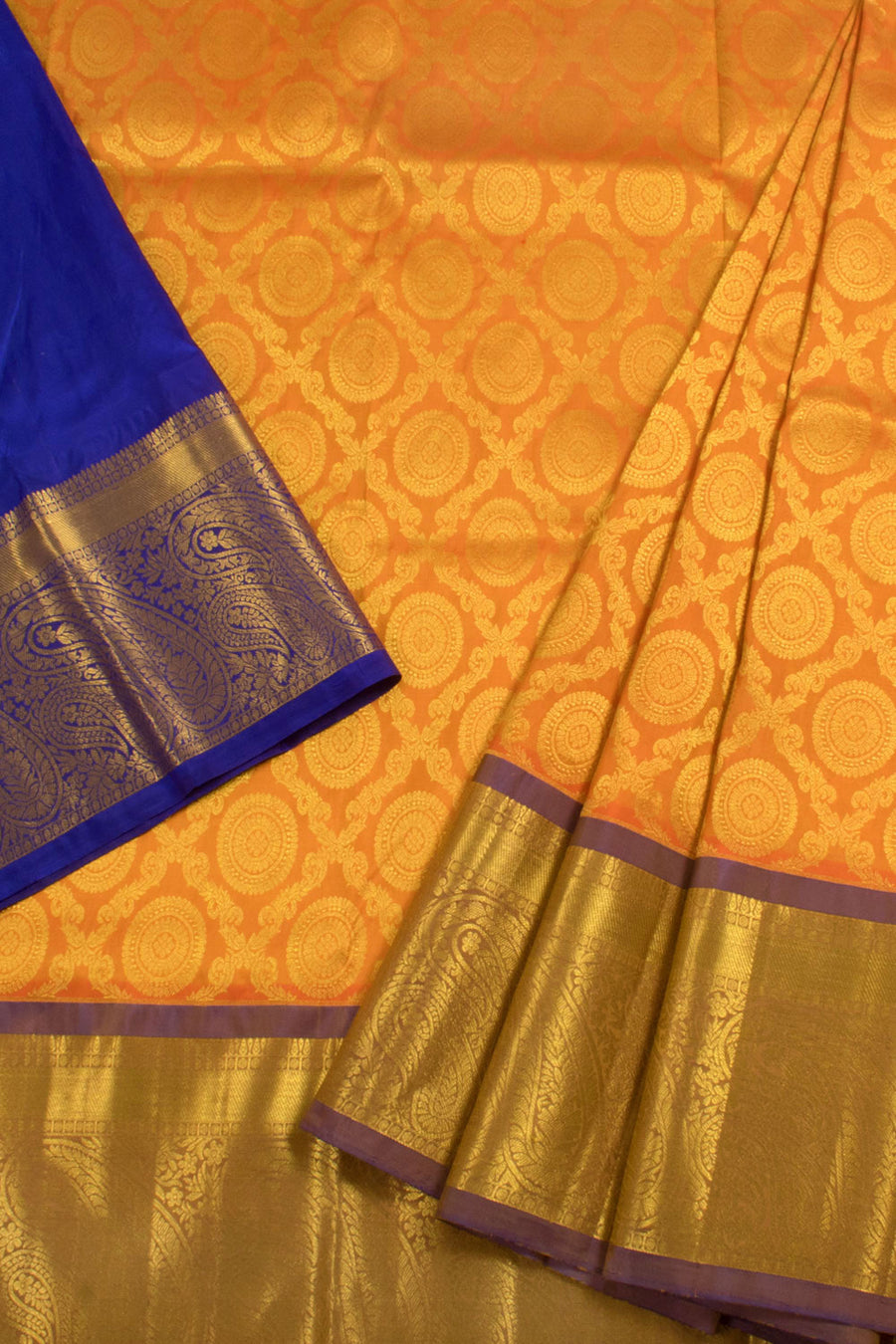 5 to 9 Year Size Handloom Pure Zari Kanjivaram Silk Pattu Pavadai Material With Trellis Design, Chakram Motifs and Paisley Border 