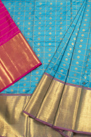 5 to 9 Year Size Handloom Pure Zari Kanjivaram Silk Pattu Pavadai with Checks Design, Floral Motifs and Kuyil Kann Border