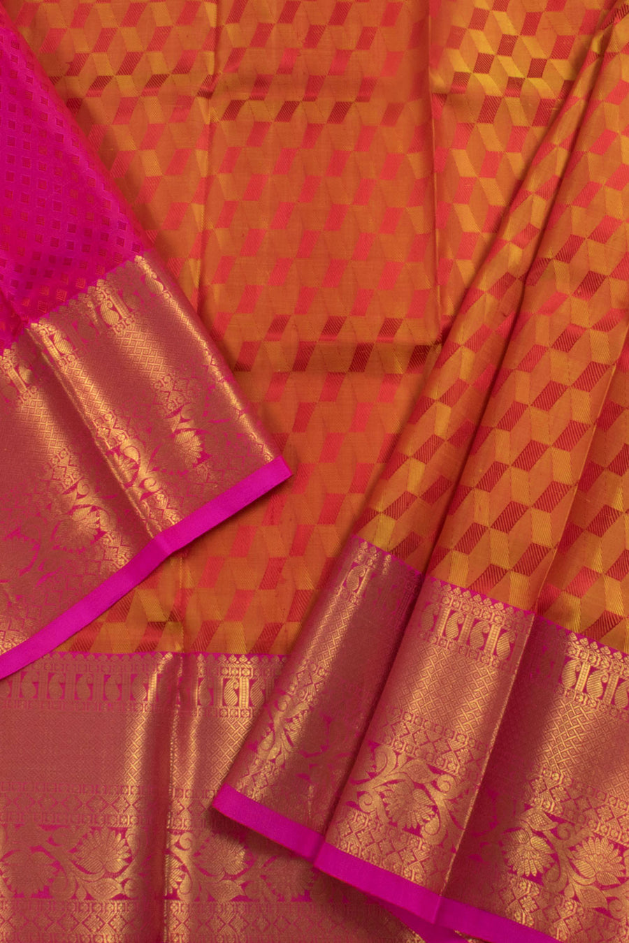 2 to 4 Year Size Handloom Pure Zari Kanjivaram Silk Pattu Pavadai Material with Geometric Design and Paisley, Kuyil Kann, Floral Border