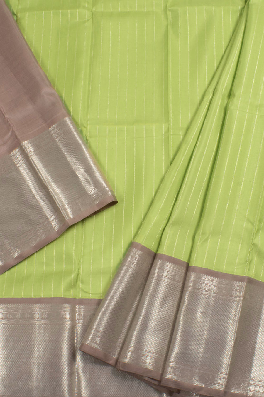 Universal Size Handloom Pure Zari Kanjivaram Silk Pattu Pavadai Material with Silver Zari Stripes Design