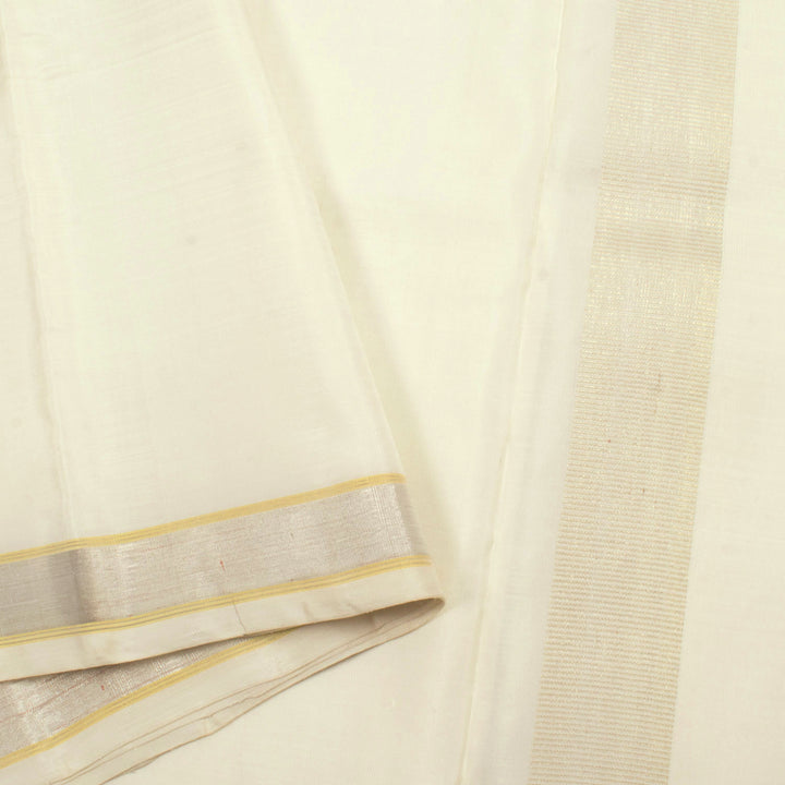 Handloom Pure Zari Kanjivaram Silk Dhoti with Angavastram and Silver Zari Border