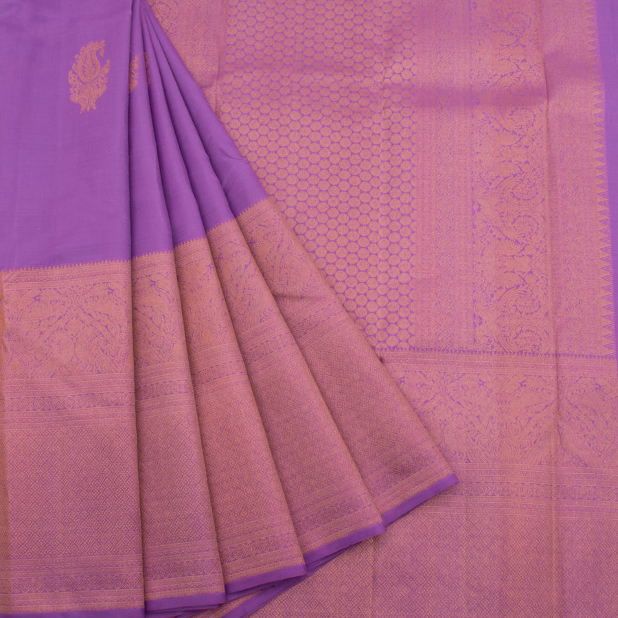 Handloom Pure Zari Kanjivaram Silk Saree With Paisley Motifs and Yazhi Parrot Diamond Border