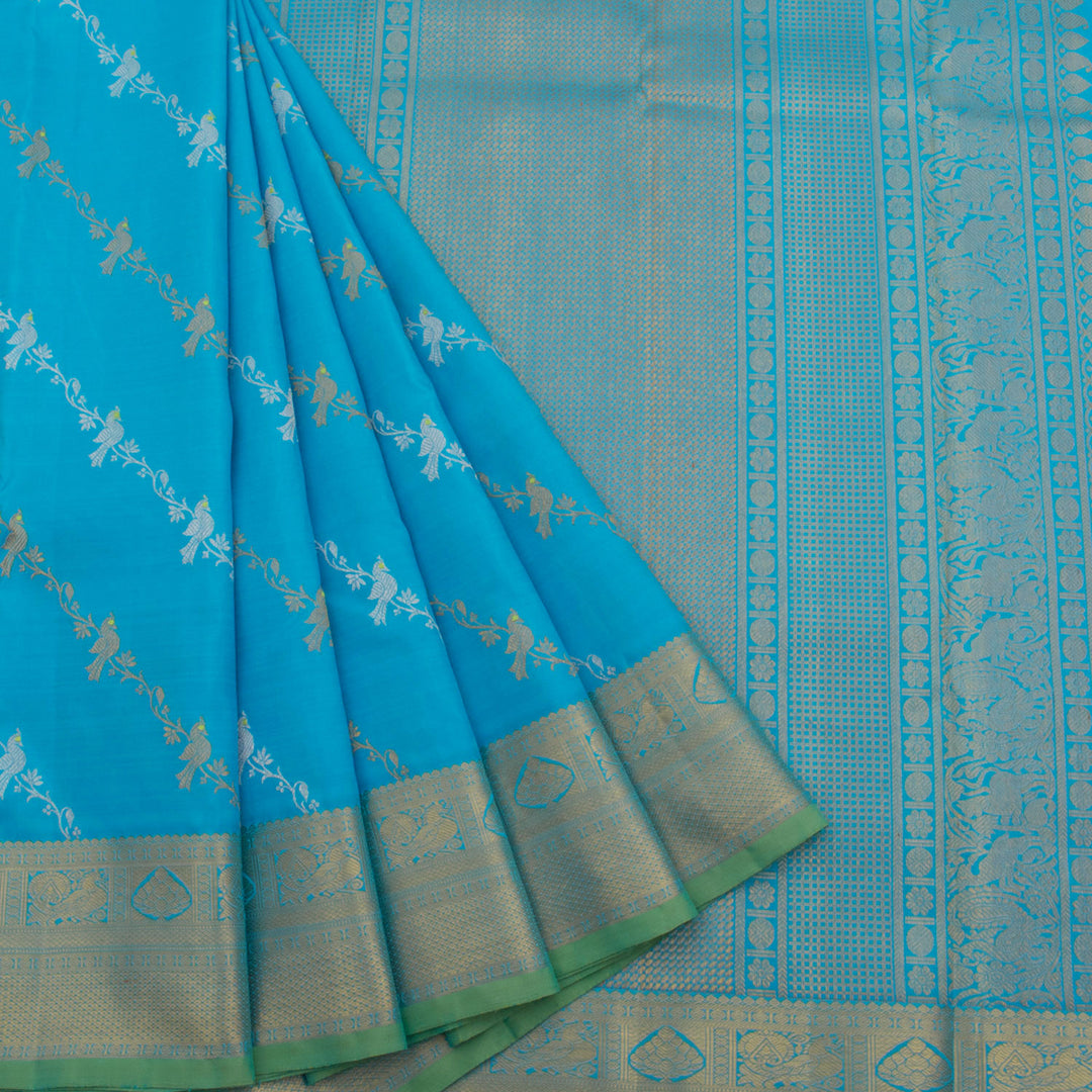 Handloom Pure Zari Bridal Kanjivaram Silk Saree With Kodimalar Meenakari Peacock Motifs and Kuyil Kann Border