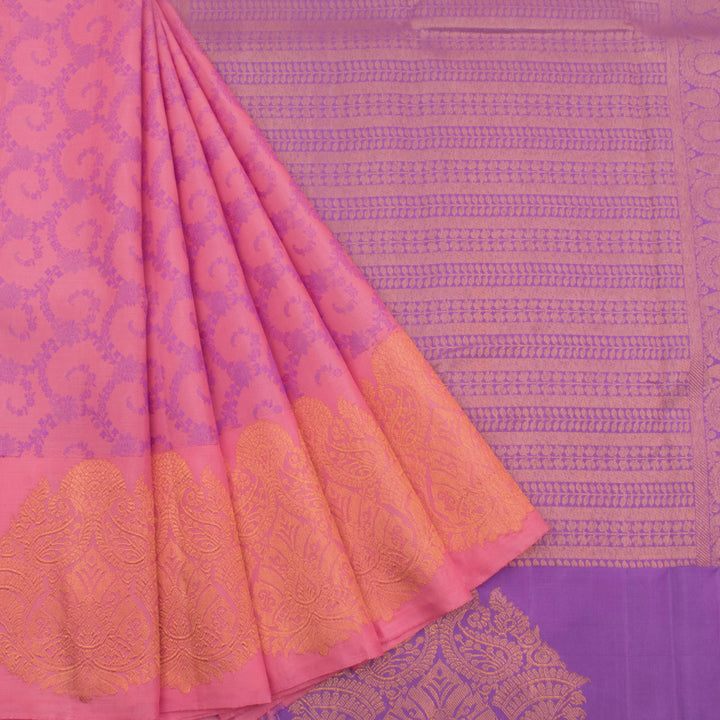 Handloom Pure Zari Jacquard Kanjivaram Silk Saree with Threadwork Kodimalar Design and Floral Zari Border 