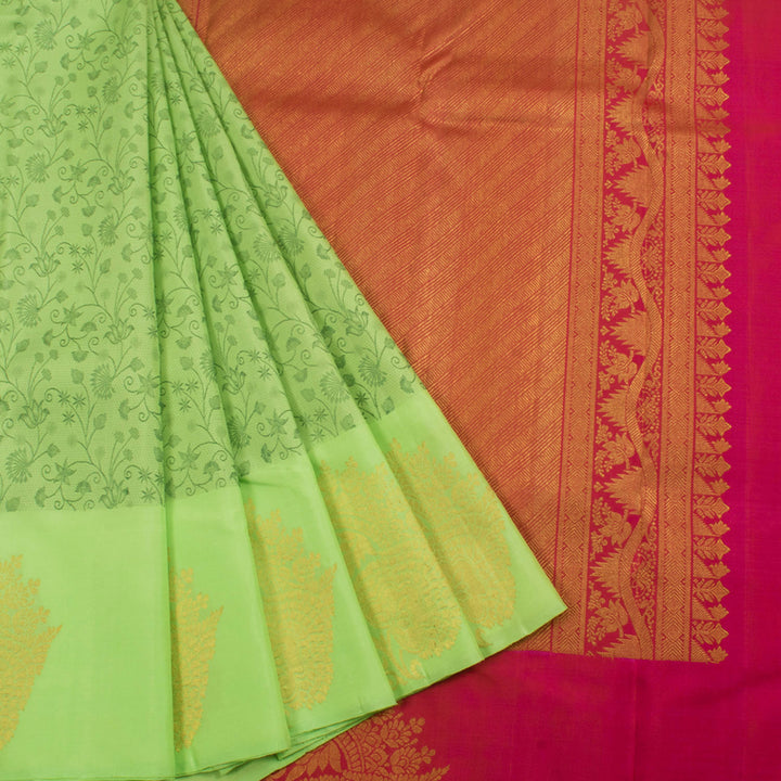 Handloom Pure Zari Jacquard Kanjivaram Silk Saree with Threadwork Kodimalar Design and Paisley Border