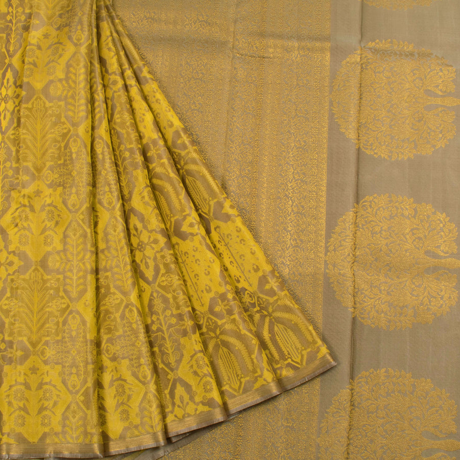 Handloom Pure Zari Jacquard Kanjivaram Silk Saree with Floral Design