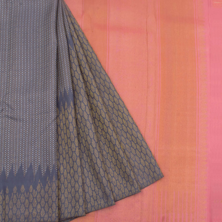 Handloom Pure Zari Jacquard Kanjivaram Silk Saree with Floral, Kuyil Kann Motifs and Rising Border