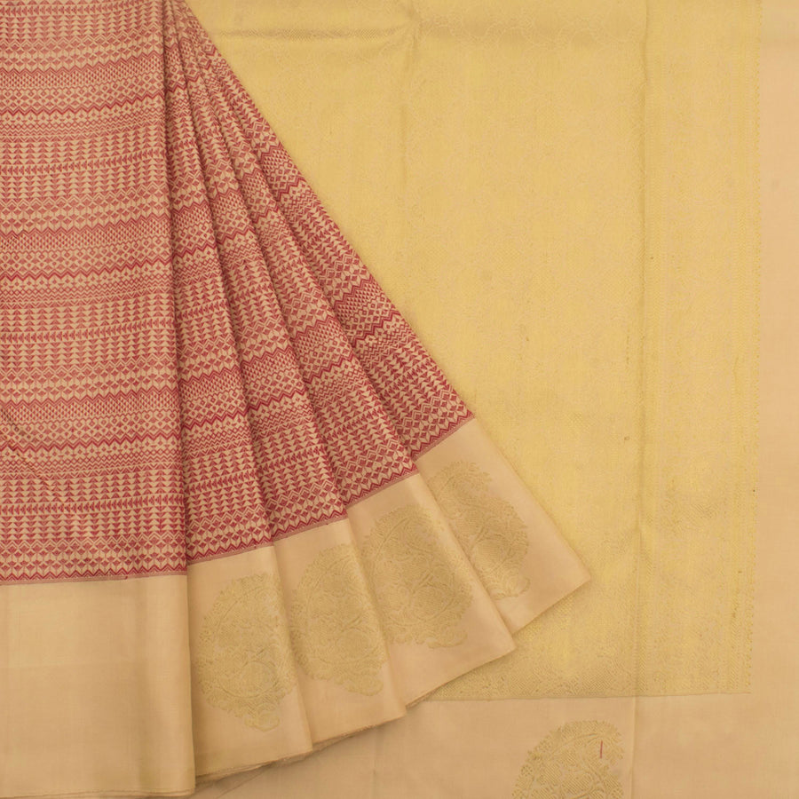 Handloom Pure Zari Jacquard Kanjivaram Silk Saree with Geometric Design and Paisley Border