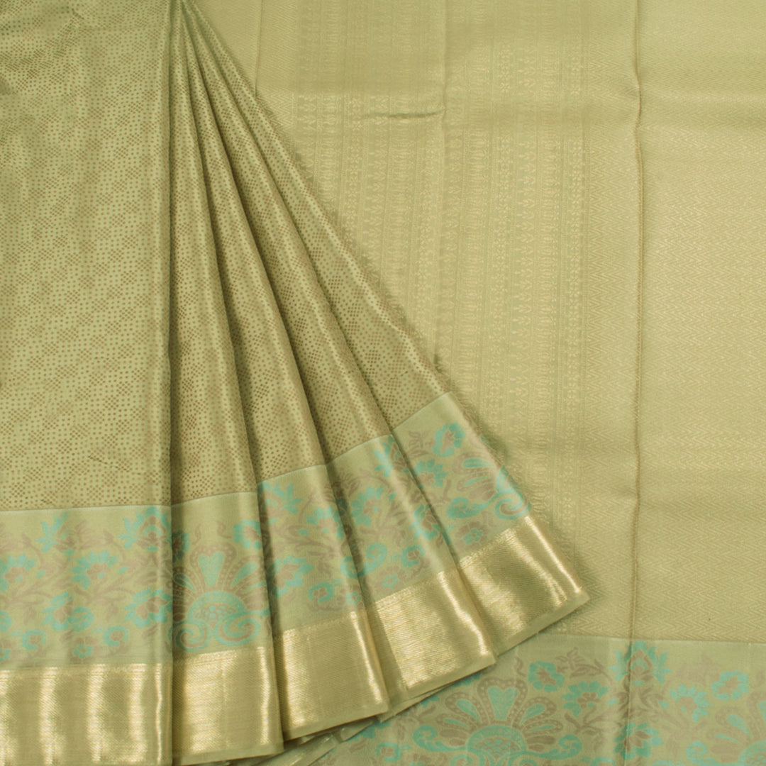 Handloom Pure Zari Jacquard Kanjivaram Silk Saree with Dot Design and Floral Border