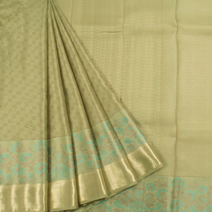 Handloom Pure Zari Jacquard Kanjivaram Silk Saree with Dot Design and Floral Border