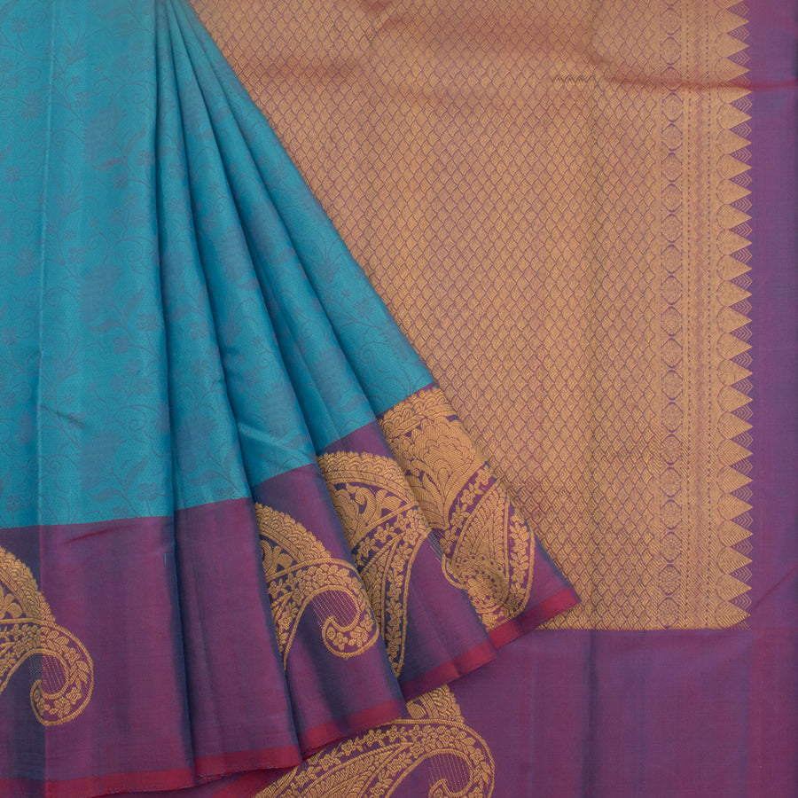 Handloom Pure Silk Jacquard Kanjivaram Saree with Floral Design and Paisley Border
