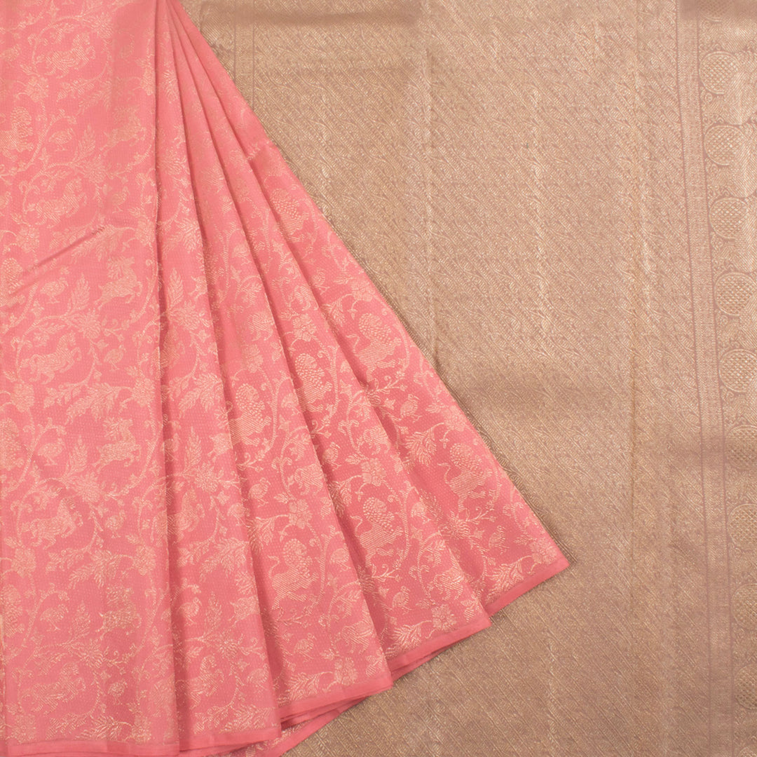 Handloom Pure Zari Borderless Jacquard Kanjivaram Silk Saree with Vanashringaram Design