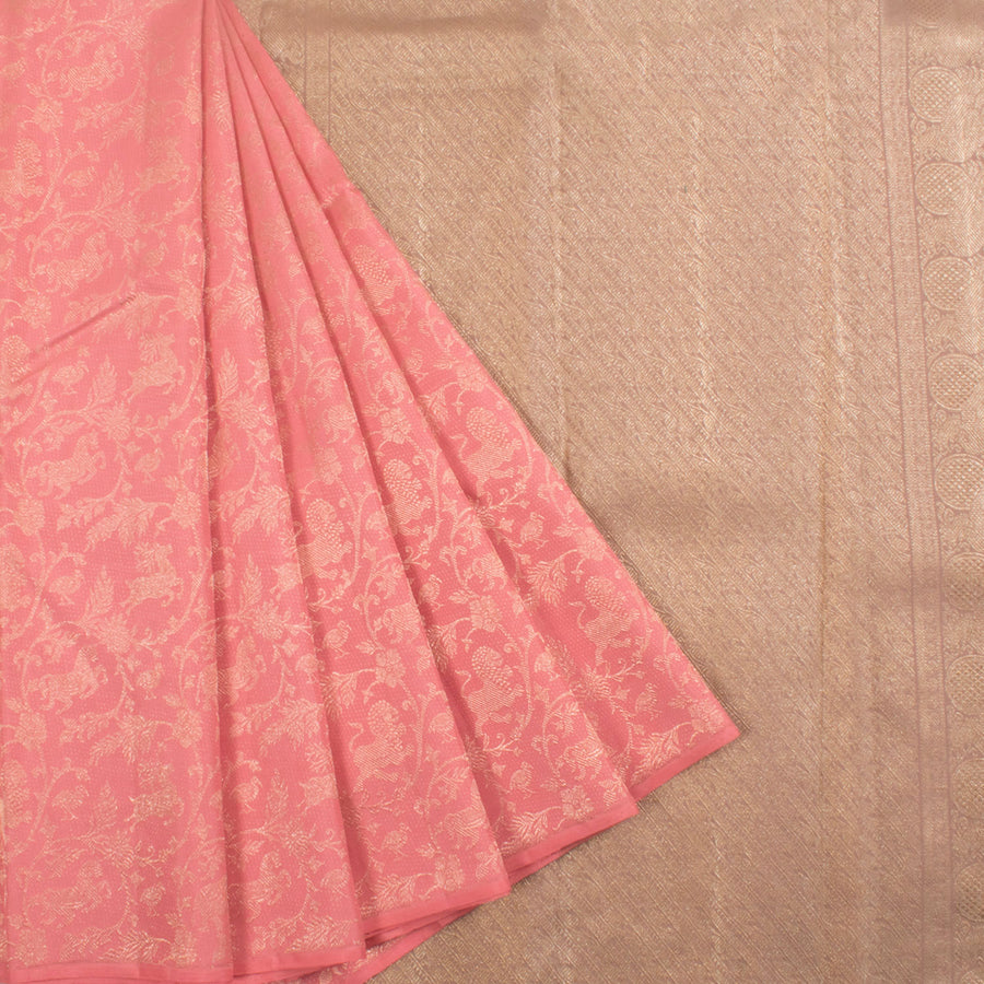 Handloom Pure Zari Borderless Jacquard Kanjivaram Silk Saree with Vanashringaram Design