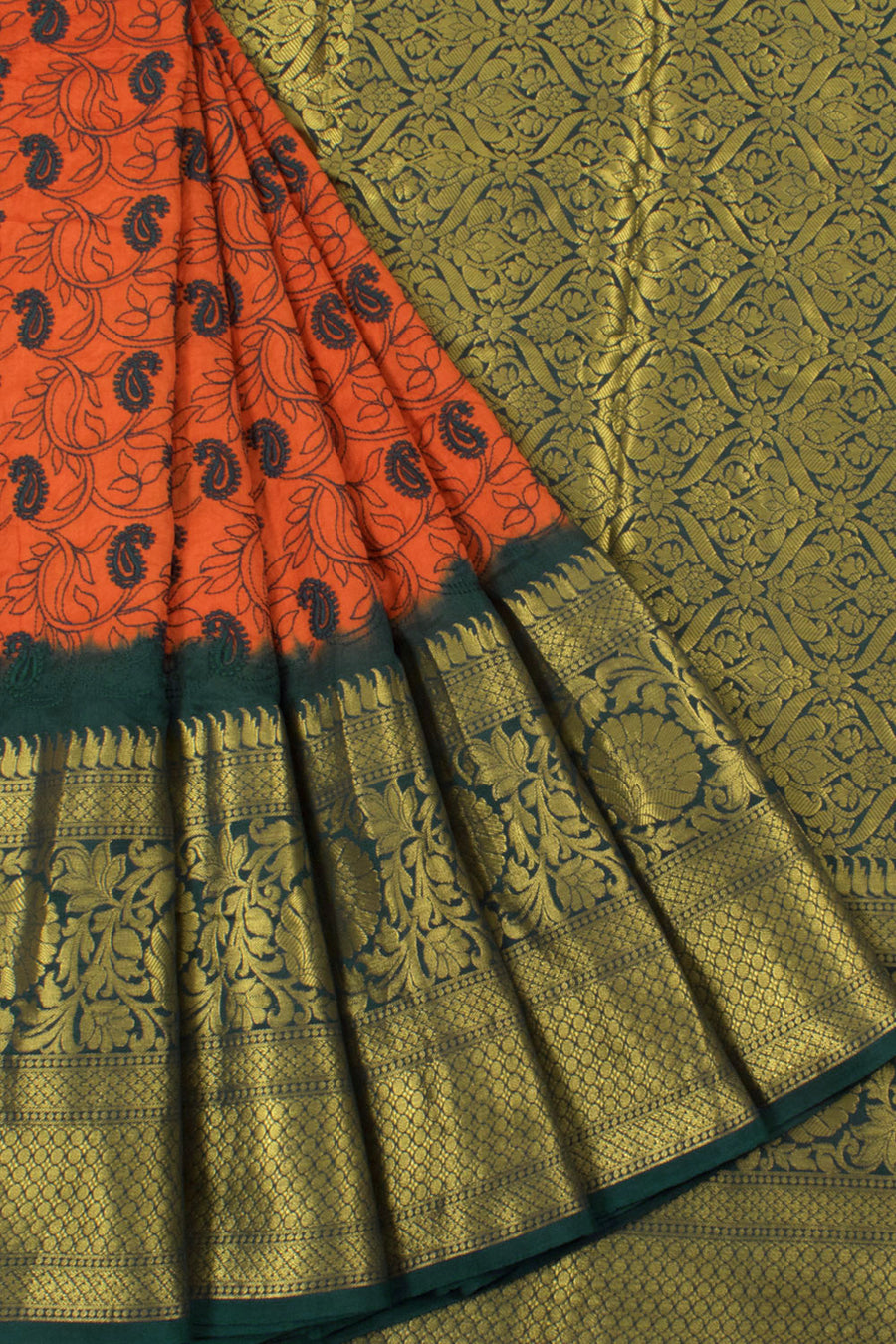 Pure Silk Kanjivaram Saree Allover Floral Embroidered and Zari Border