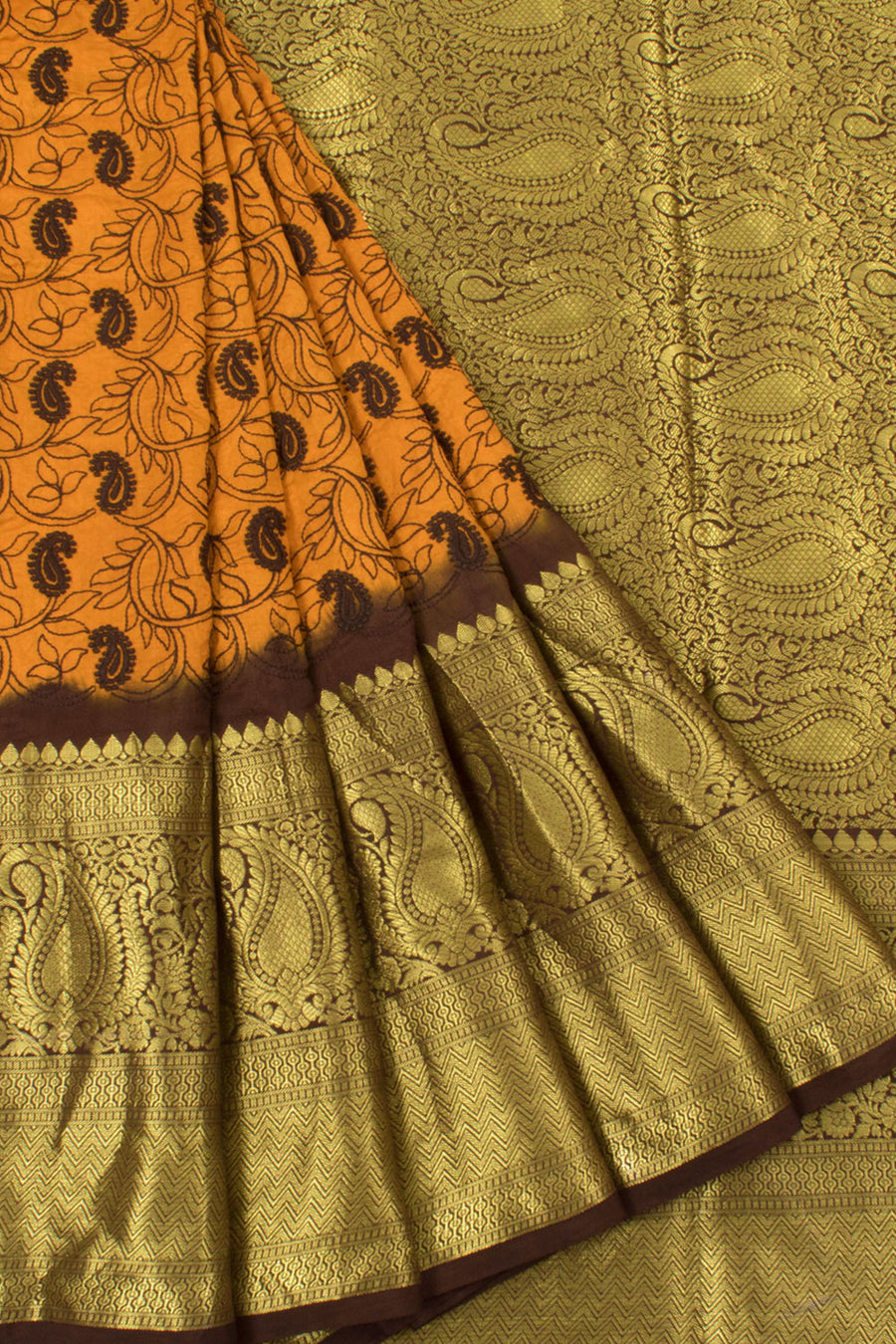Pure Silk Kanjivaram Saree Allover Floral Embroidered and Paisley Zari Border