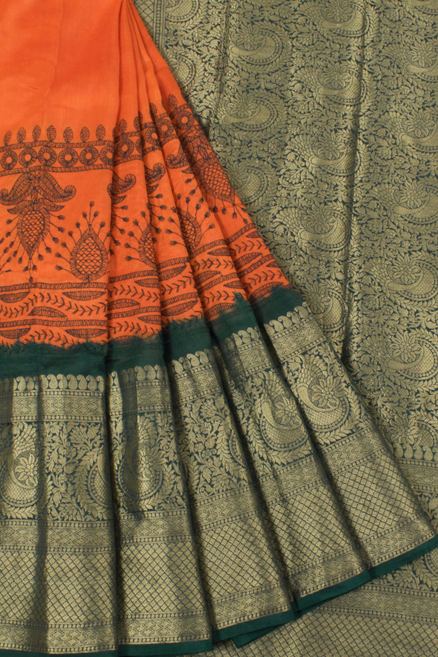 Pure Silk Kanjivaram Saree with Floral Embroidered and Zari Border