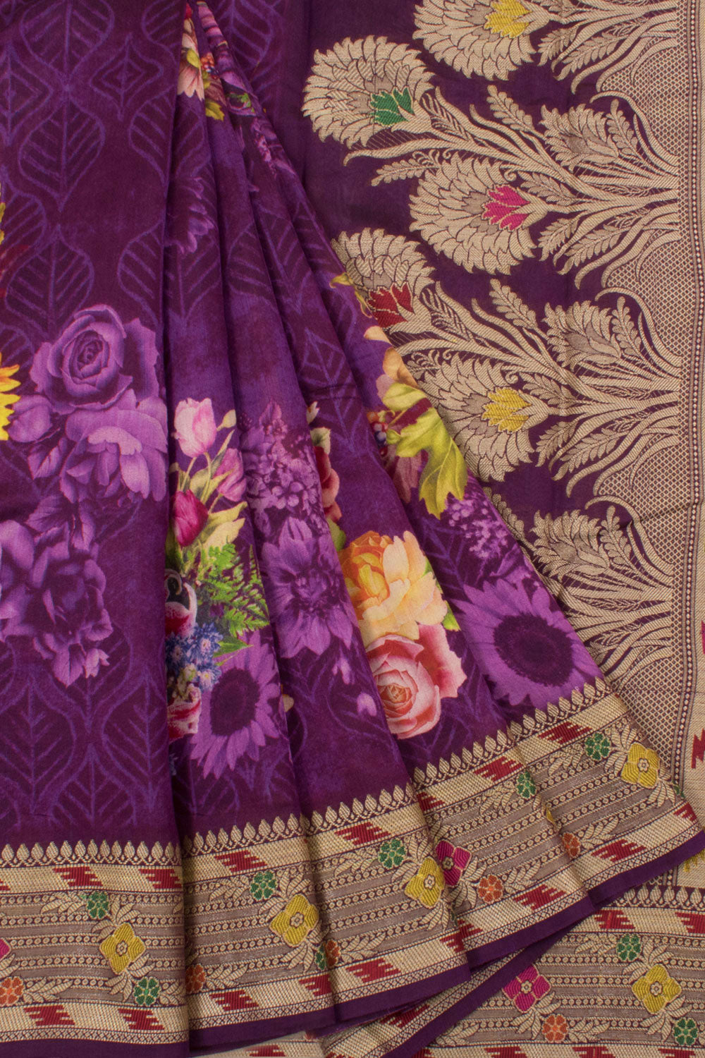 Digital Printed Pure Silk Kanjivaram Saree with Floral Motifs 