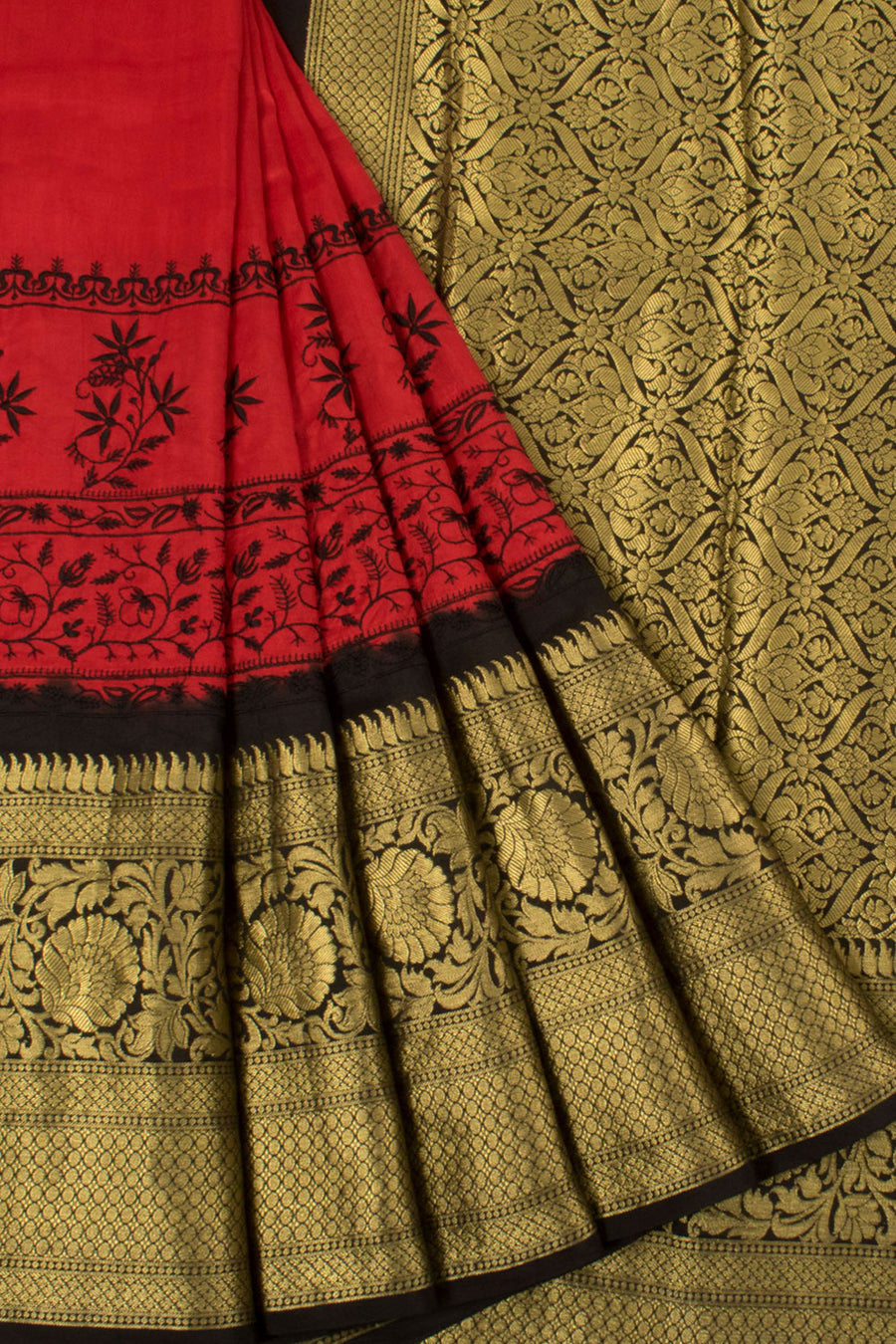 Pure Silk Kanjivaram Saree Floral Embroidered and Zari Border