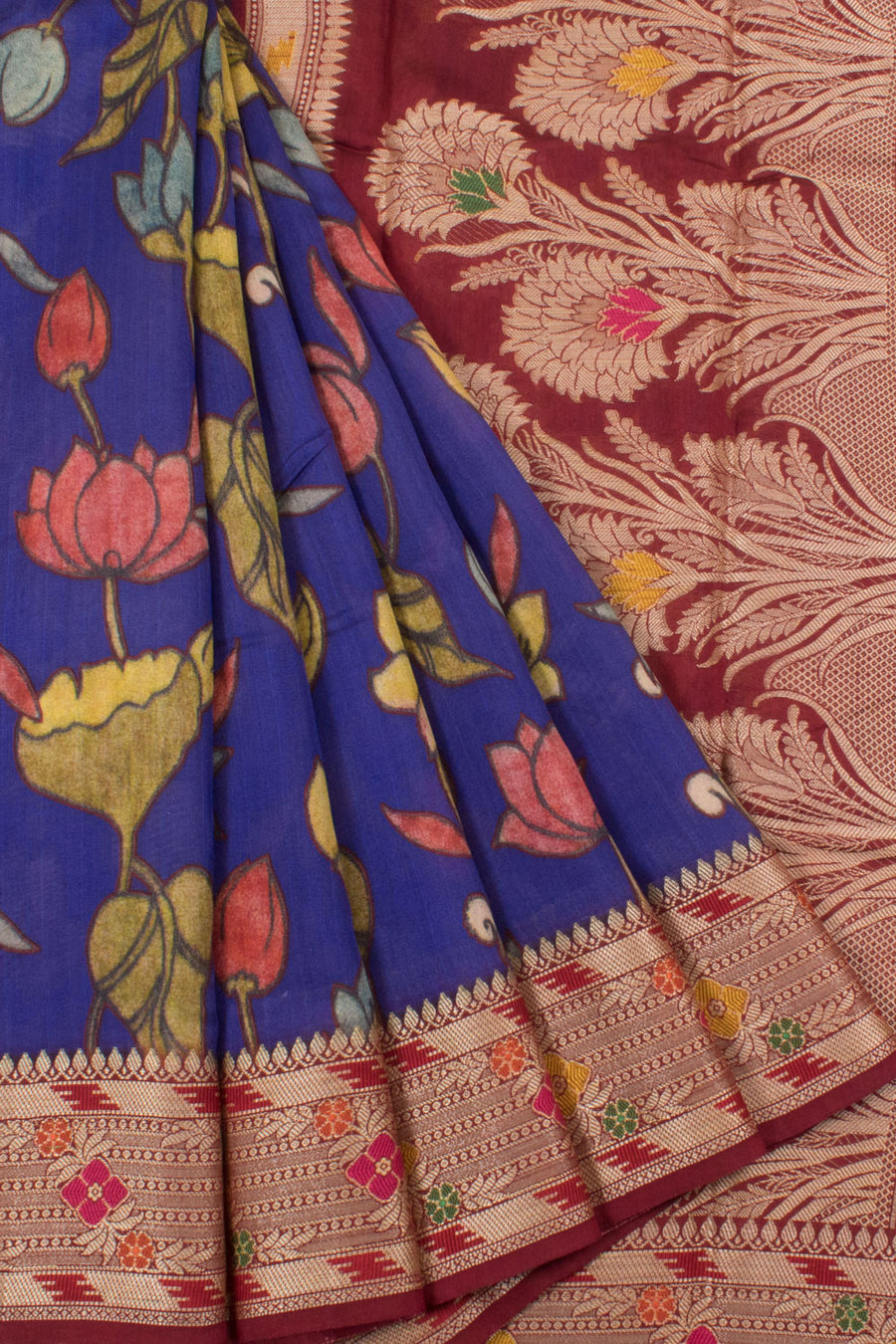 Digital Printed Pure Silk Kanjivaram Saree with Floral Design