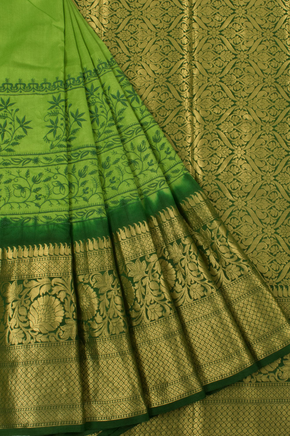 Pure Silk Kanjivaram Saree with Floral Embroidered and Zari Border