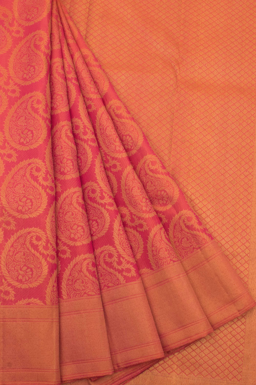 Handloom Pure Zari Bridal Jacquard Kanjivaram Silk Saree with Paisley Motifs and Diamond Pallu