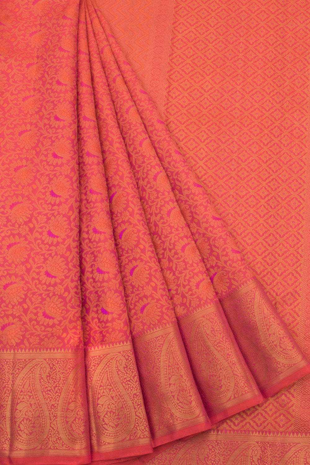 Handloom Pure Zari Bridal Jacquard Kanjivaram Silk Saree with Meenakari Kodimalar Design and Paisley Border 