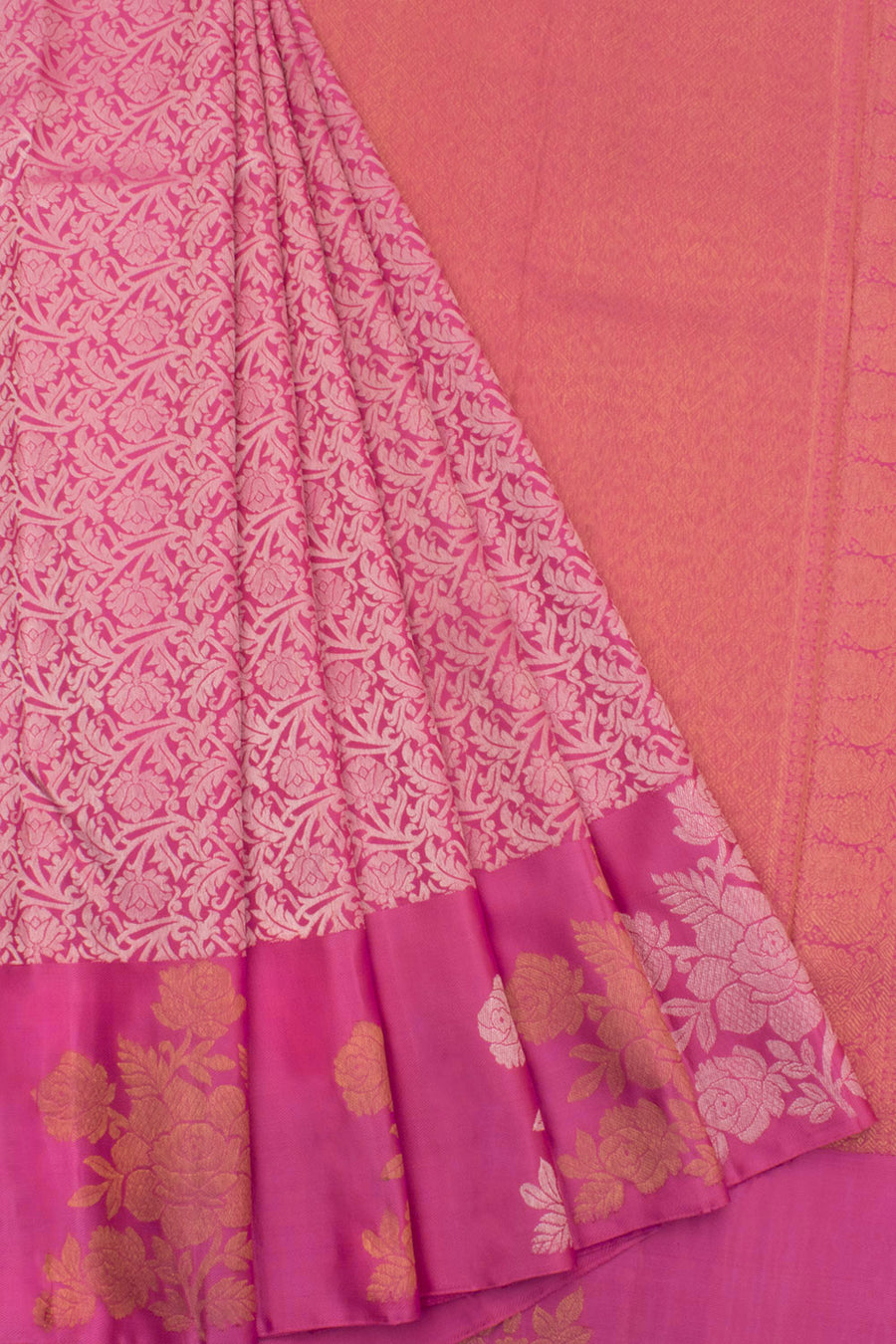Handloom Pure Zari Jacquard Kanjivaram Silk Saree with Silver Zari Kodimalar Design and Butta Border