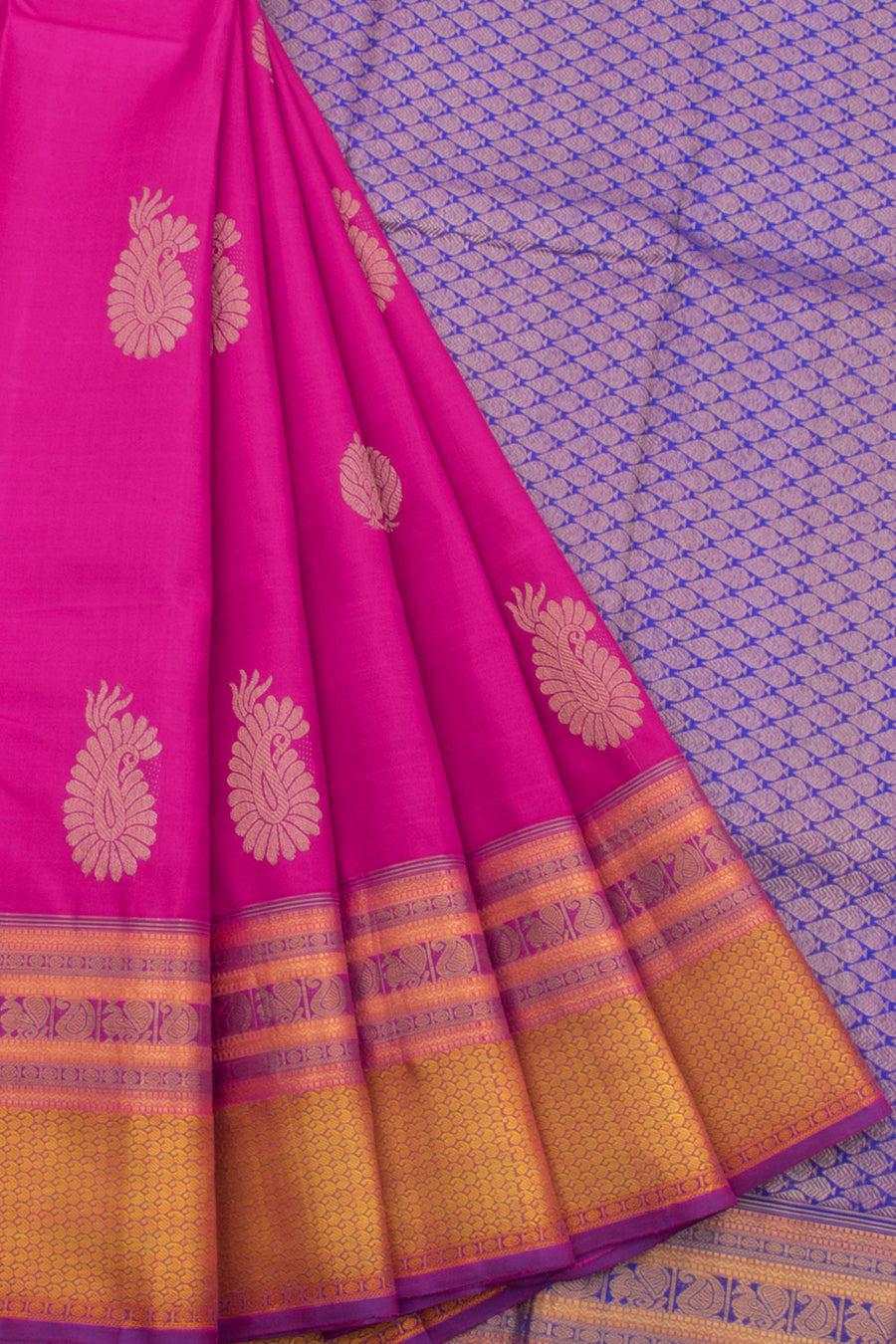 Handloom Pure Zari Kanjivaram Silk Saree with Floral Motifs and Paisley Border