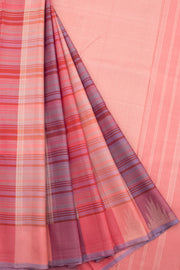 Handloom Pure Zari Kanjivaram Silk Saree with Stripes, Temple Border and Zari Stripes Pallu 