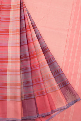 Handloom Pure Zari Kanjivaram Silk Saree with Stripes, Temple Border and Zari Stripes Pallu 