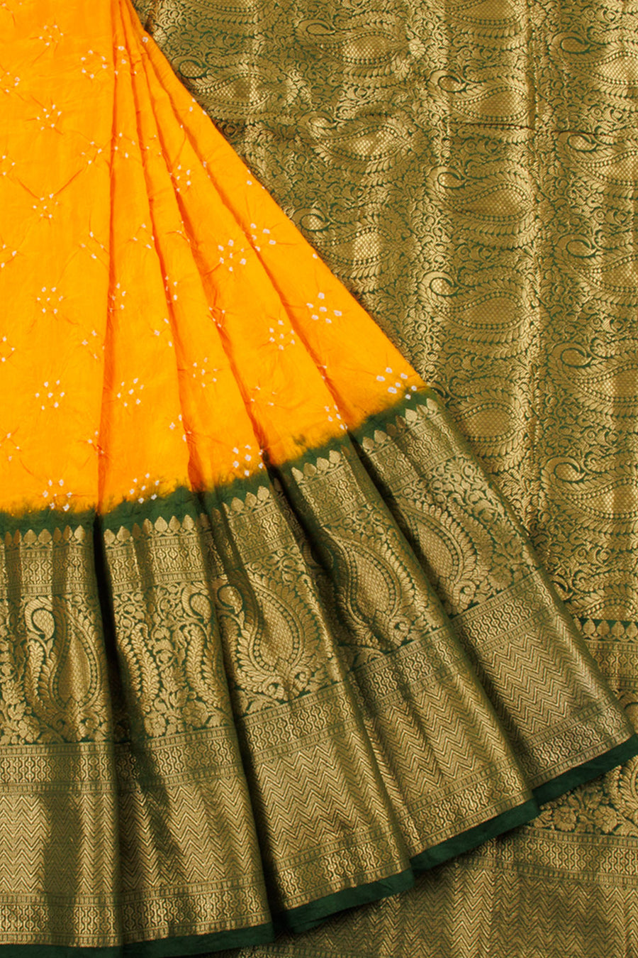 Handloom Bandhani Pure Silk Saree with Kanjivaram Paisley Border and Pallu