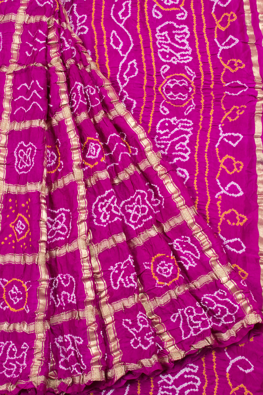 Fandango Handcrafted Bandhani Gajji Silk Saree with Mukaish Embroidery and Heavy Tissue Pallu