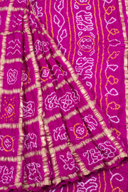 Fandango Handcrafted Bandhani Gajji Silk Saree with Mukaish Embroidery and Heavy Tissue Pallu