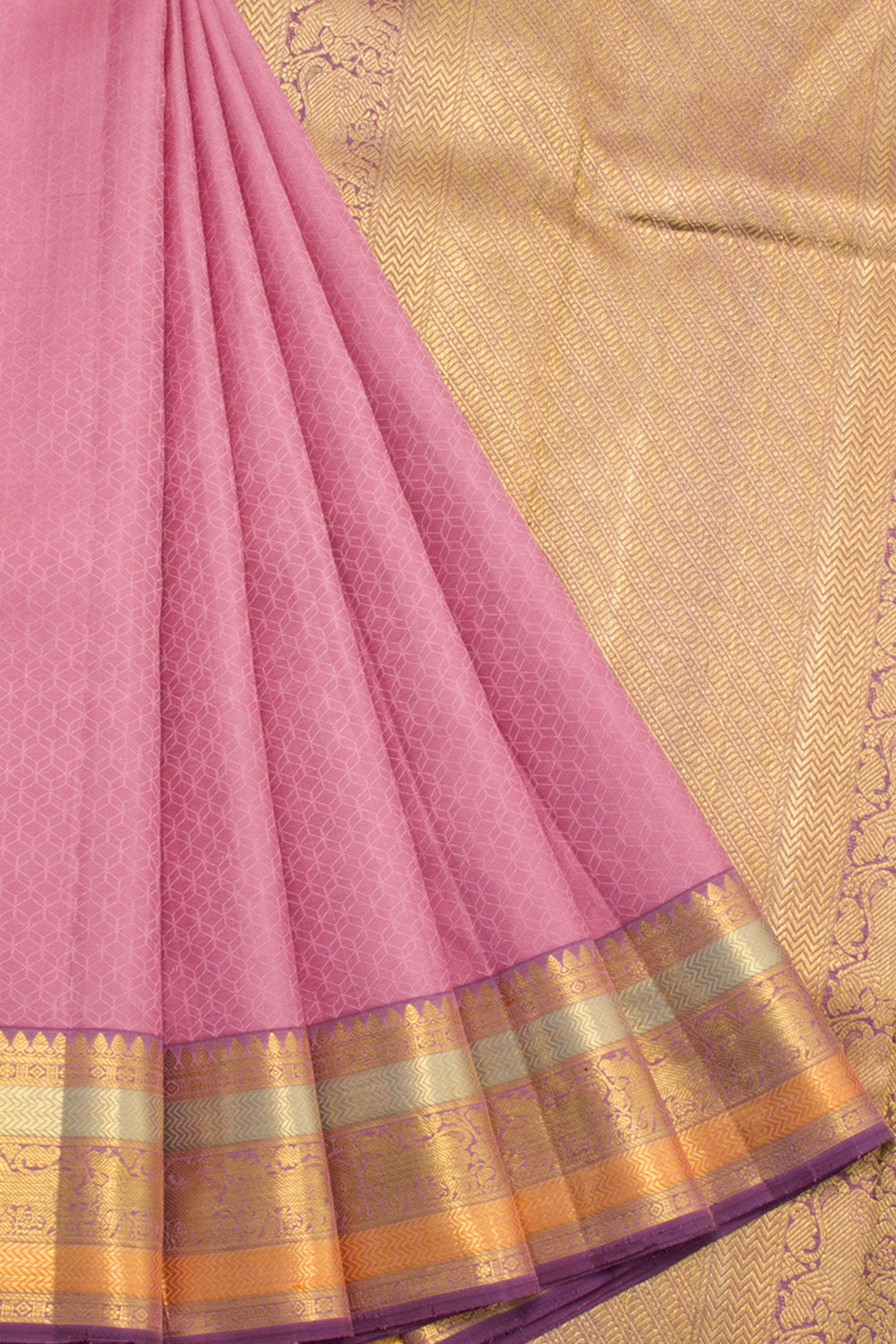 Onion Pink Handloom Kanjivaram Jacquard Silk Saree with Yazhi Border