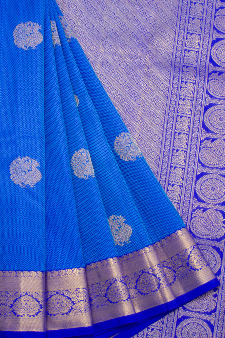 Ink blue Handloom Kanjivaram Jacquard Silk Saree with Annam Motif and Floral design Borde