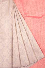 Pinkish Beige Pure Zari Borderless Jacquard Kanjivaram Silk Saree 10060098