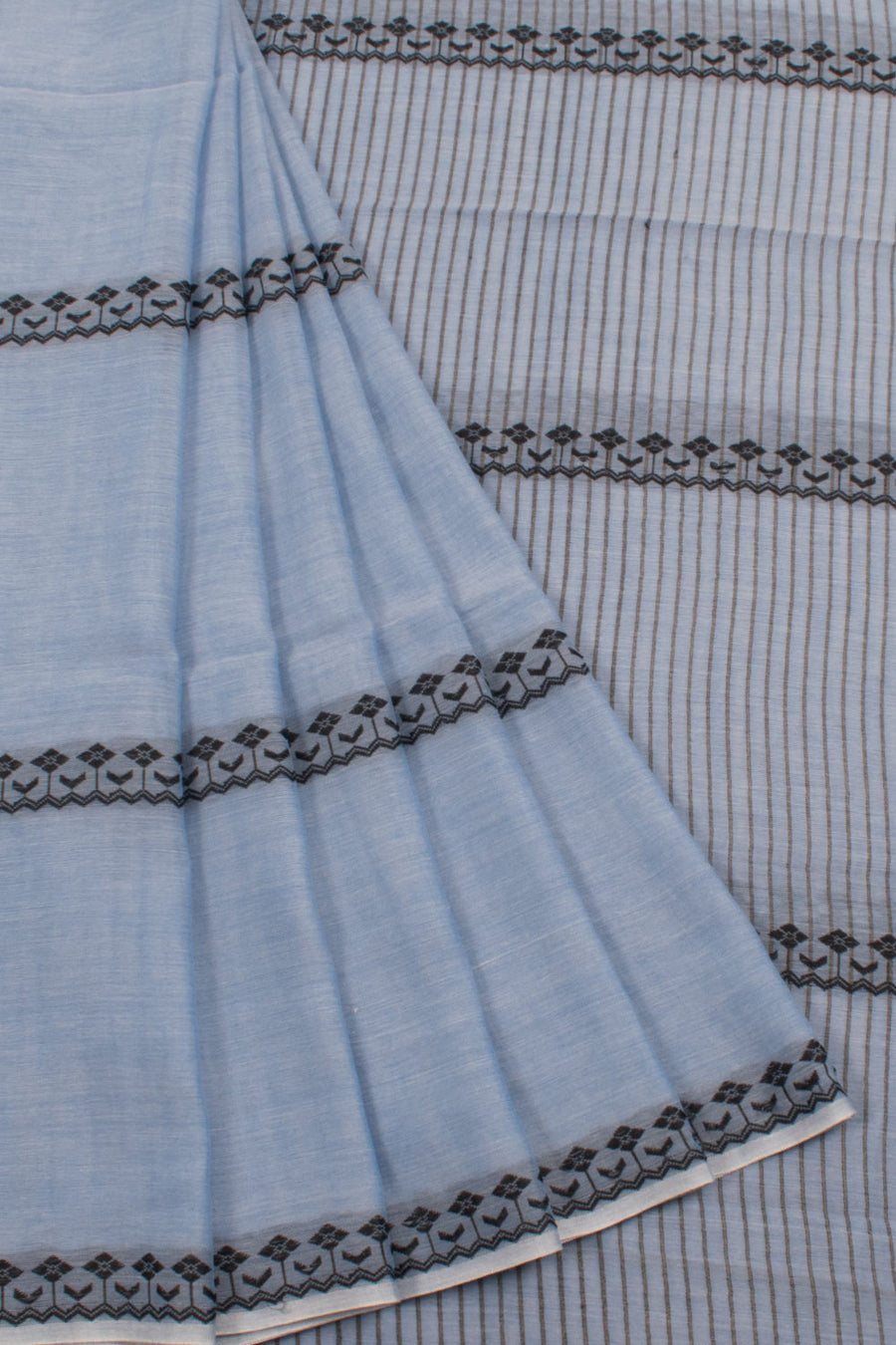 Handloom Bengal Cotton Saree with Floral Stripes Design