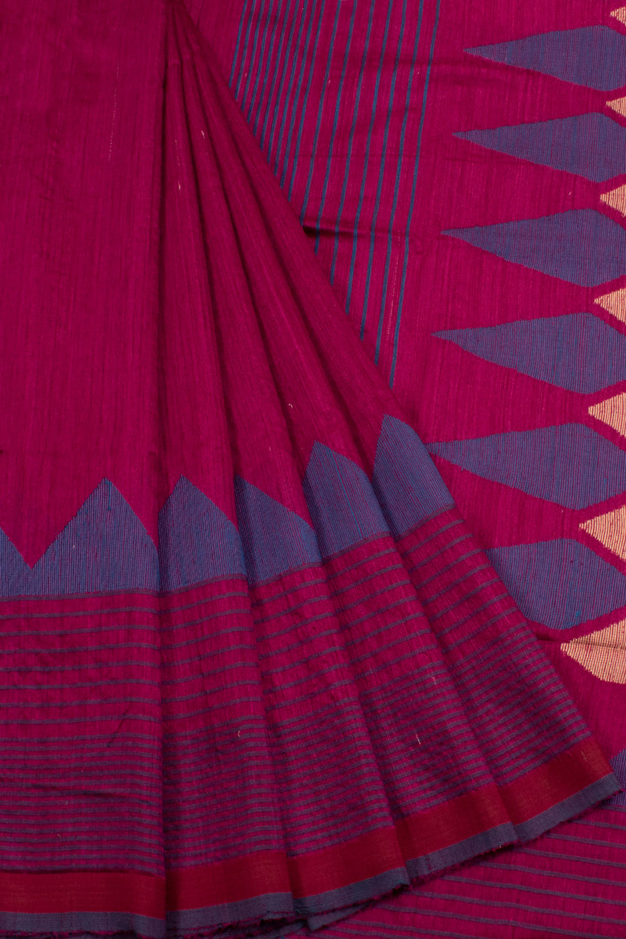 Handloom Matka Silk Saree with Temple Border and Stripes Pallu