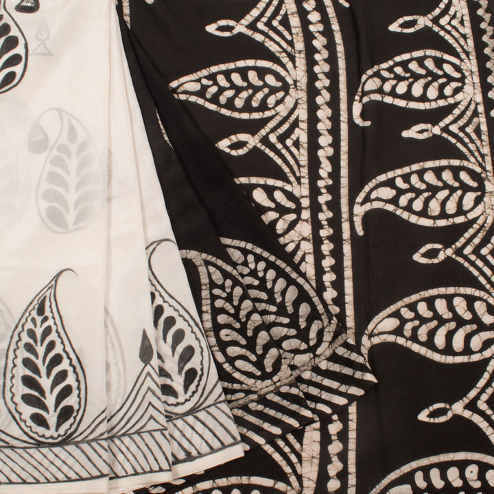 Batik Printed Half and Half Soft Silk Saree with Paisley Motifs and Stripes Border 10055757