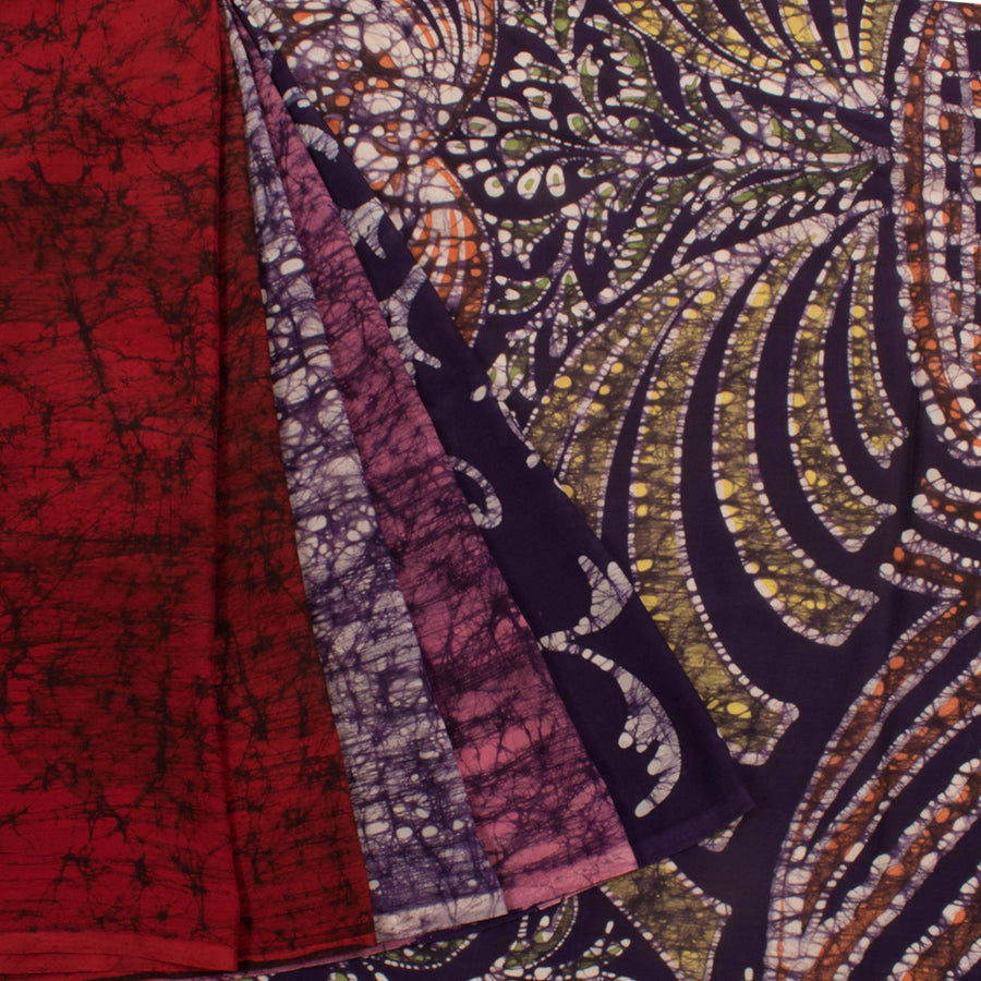Batik Printed Partly Pallu Soft Silk Saree with Floral Motifs