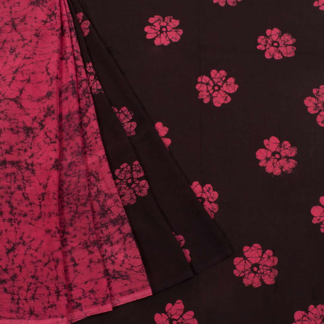 Batik Printed Half and Half Silk Cotton Saree with Floral Motifs