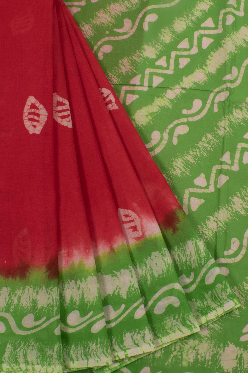 Batik Printed Cotton Saree with Leaf Motifs