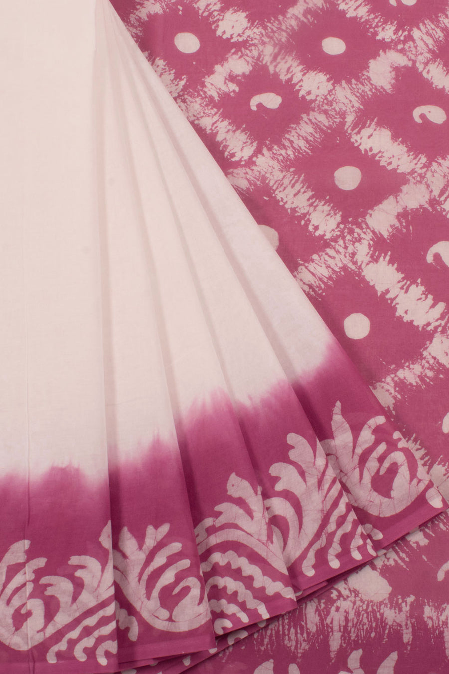 Batik Printed Cotton Saree with Floral Border 